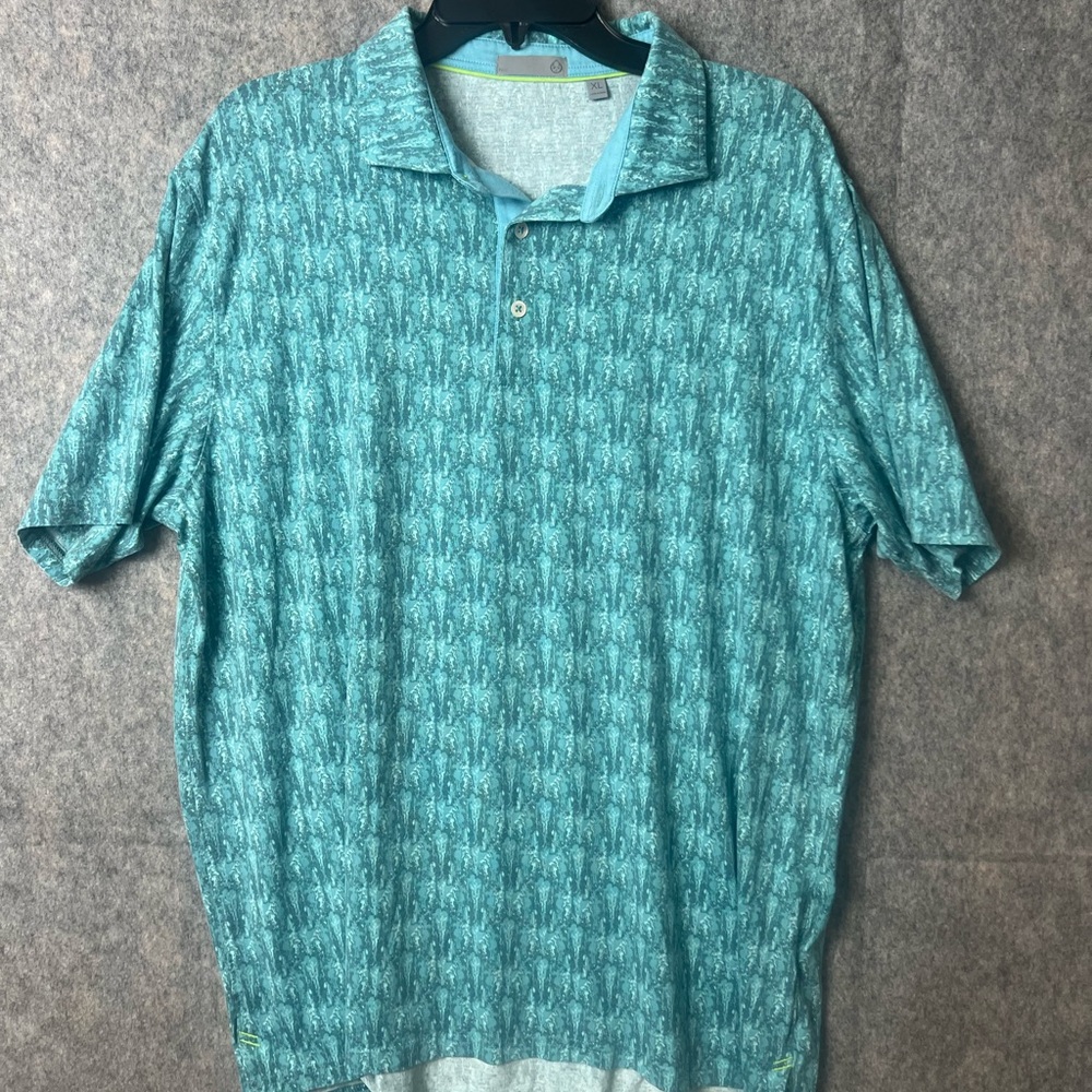 Tasc Performance Men's XL Teal Pattern‎ Print short sleeve Polo Shirt